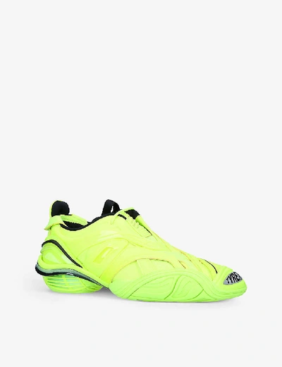 Shop Balenciaga Tyrex Panelled Faux-leather And Mesh Trainers In Yellow