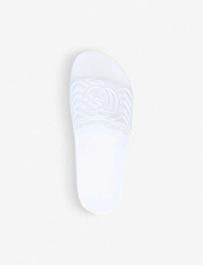 Shop Gucci Pursuit Striped Rubber Sliders In White