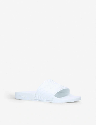 Shop Gucci Pursuit Striped Rubber Sliders In White