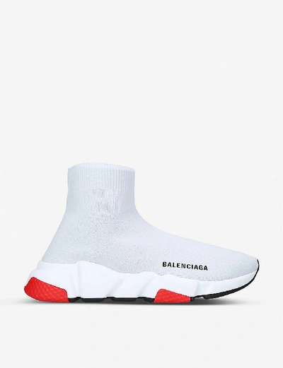 Shop Balenciaga Speed Knitted High-top Trainers In Grey/light