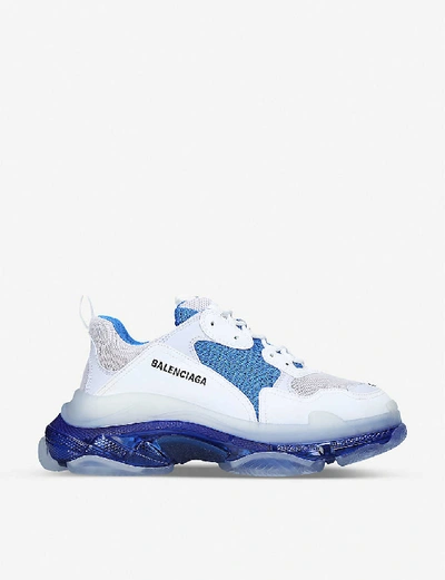 Shop Balenciaga Mens Triple S Leather And Mesh Trainers In White/navy