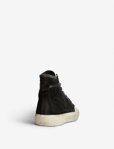 Shop Allsaints Men's Black Dumont Brand-patch Suede High-top Trainers