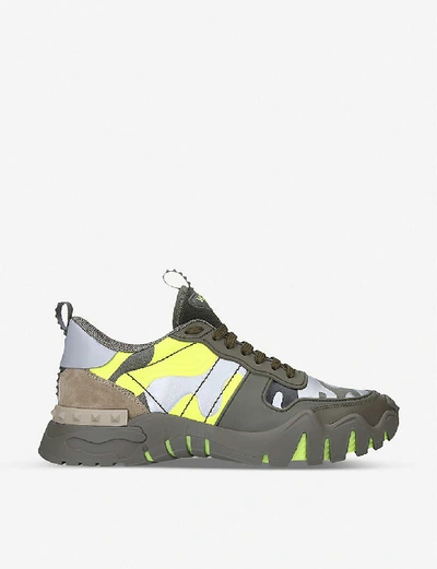 Shop Valentino Rock Runner Camouflage-print Textile And Suede Trainers In Green Oth