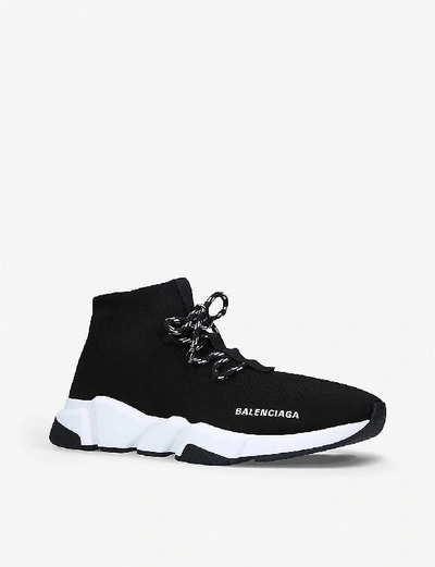 Shop Balenciaga Speed Knit Lace-up Mid-top Trainers In Blk/white