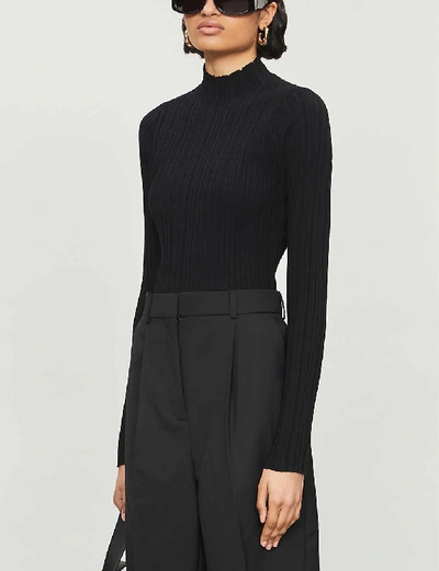 Shop Acne Studios High-neck Cotton-blend Knit Top In Black