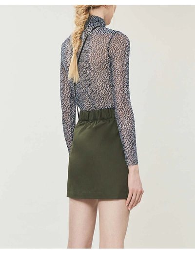 Shop Maje Jesna High-waist Stretch-cotton Mini Skirt In Dark+khaki