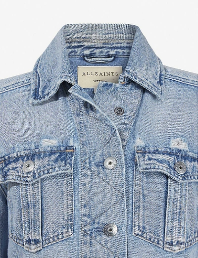 Shop Allsaints Maisy Raw-hem Denim Jacket In Light Indigo