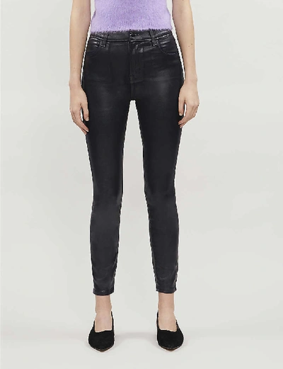 Shop J Brand Alana Cropped High-rise Skinny Coated Jeans In Coated Galactic Navy