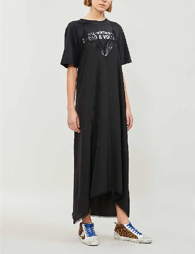 Shop Zadig & Voltaire Zadig&voltaire Womens Noir Risty Lace-trim Silk-jacquard Dress