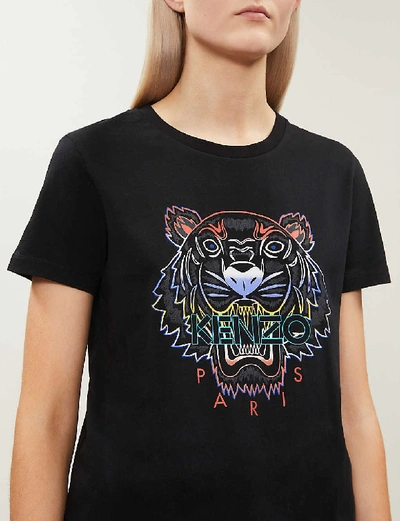 Shop Kenzo Gradient Tiger Cotton T-shirt In Black