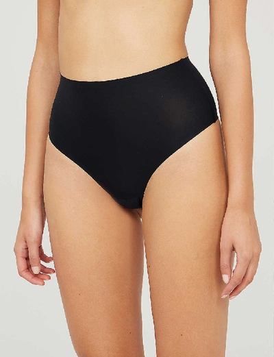 Shop Chantelle Soft Stretch High-rise Stretch-jersey Thong In 011 Black