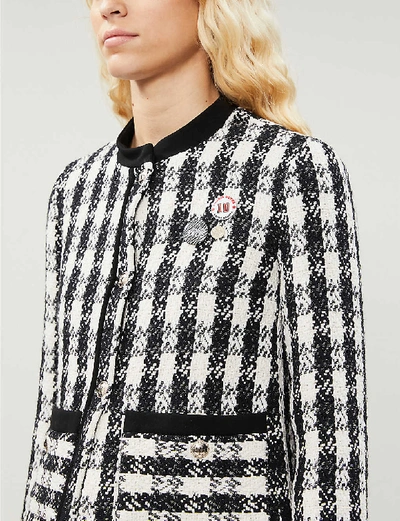 Shop Maje Vicky Houndstooth Cotton-blend Tweed Jacket In Black+++white