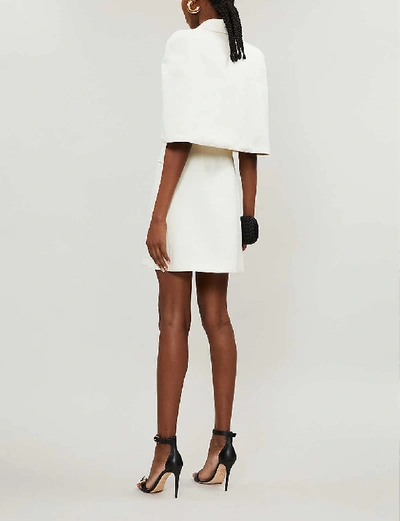 Shop Alexander Mcqueen Cape-overlay Wool And Silk-blend Mini Dress In Light+ivory