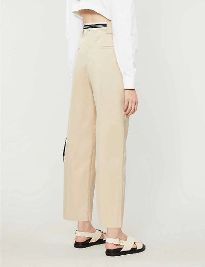 Shop Sandro Nylo Wide-leg High-rise Cotton-twill Trousers In Beige