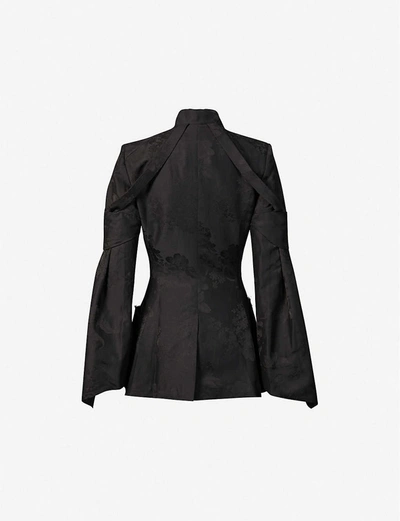 Shop Aganovich Flared-sleeve Linen-blend Jacket In Black