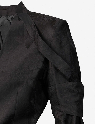 Shop Aganovich Flared-sleeve Linen-blend Jacket In Black