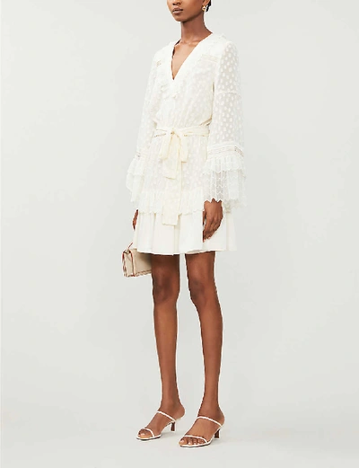 Shop Alexis Katerina Polka Dot Appliqué Crepe Mini Dress In Cream