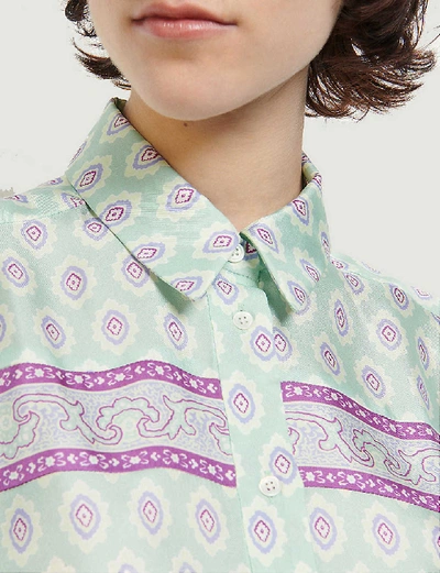 Shop Sandro Jarel Printed Silk Shirt In Mint