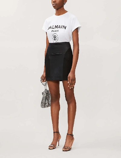 Shop Balmain Logo-print Cotton-jersey T-shirt In White+black