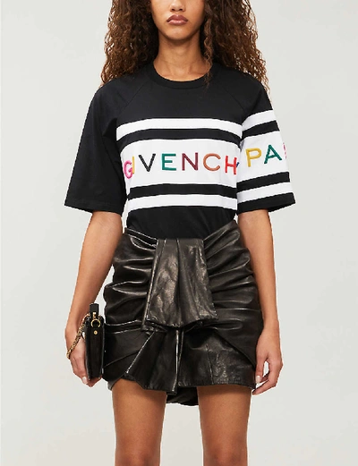 Shop Givenchy Brand-embroidered Cotton-blend Jersey T-shirt In Black+white