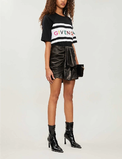 Shop Givenchy Brand-embroidered Cotton-blend Jersey T-shirt In Black+white