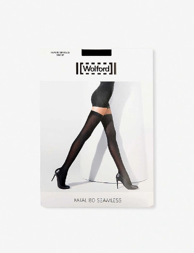 Shop Wolford Women's Black Fatal 80 Seamless Stay-up Stretch-jersey Stockings