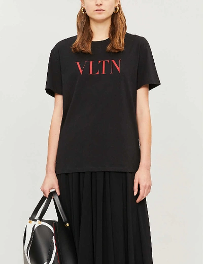 Shop Valentino Logo-print Cotton-jersey T-shirt In Black Red