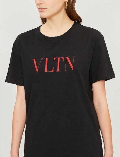 Shop Valentino Logo-print Cotton-jersey T-shirt In Black Red