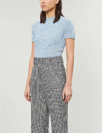Shop Sandro Ginna Cotton-blend Knitted Top In Blue+sky