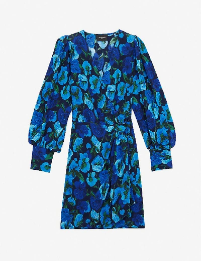 Shop The Kooples Floral-print Crepe Mini Dress In Blu01
