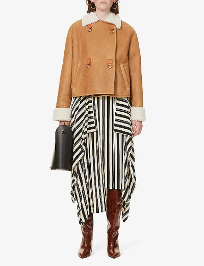 Shop Loewe Cropped Contrast-collar Suede Leather Jacket