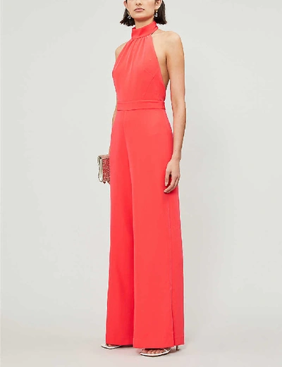 Shop Ted Baker Tallise Halterneck Wide-leg Crepe Jumpsuit In Coral