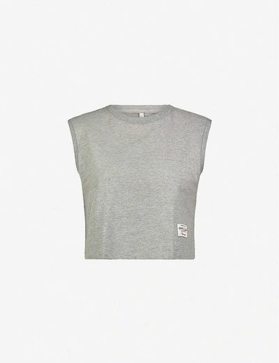 Shop Adam Selman Sport Muscle Cropped Stretch-cotton Jersey Top In Grey