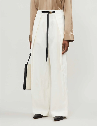 Shop The Row Brona High-rise Silk And Linen-blend Straight-leg Trousers In Ivory