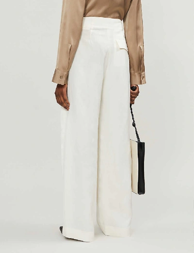 Shop The Row Brona High-rise Silk And Linen-blend Straight-leg Trousers In Ivory