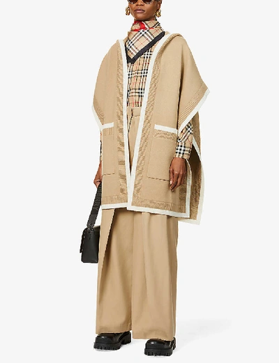 Shop Burberry Carla Hooded Wool-blend Cape In Atchive Beige