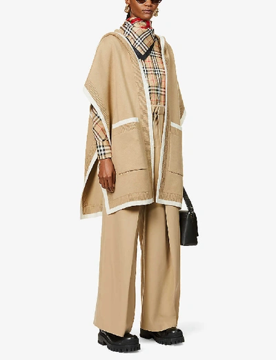 Shop Burberry Carla Hooded Wool-blend Cape In Atchive Beige