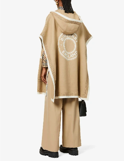 Shop Burberry Carla Hooded Wool-blend Cape In Atchive Beige