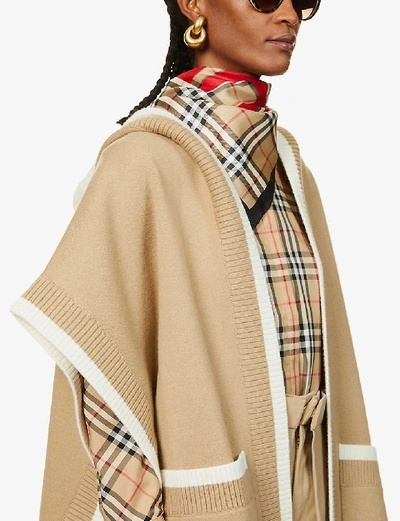 Shop Burberry Carla Hooded Wool-blend Cape In Atchive Beige