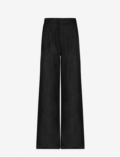 Shop Asceno Rivello Wide-leg High-rise Linen Trousers In Black