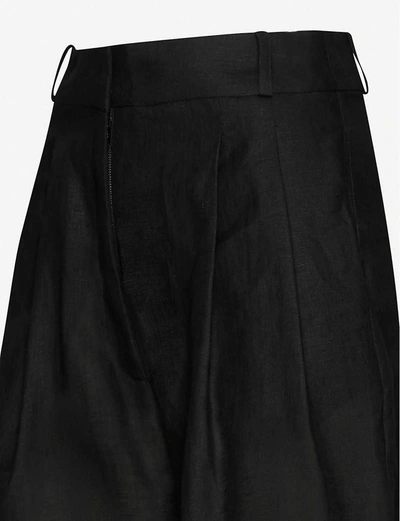 Shop Asceno Rivello Wide-leg High-rise Linen Trousers In Black