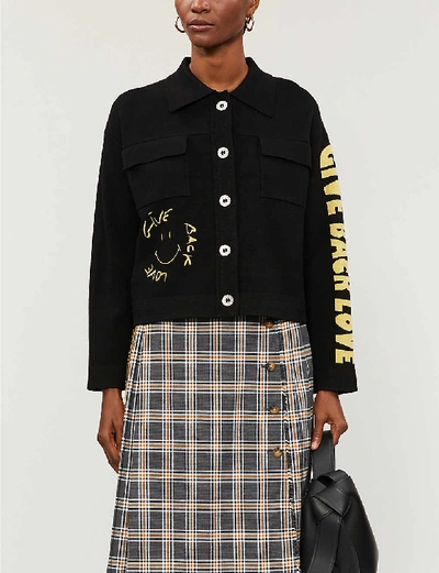 Sandro Backy Embroidered Graphic-print Knitted Jacket In Black