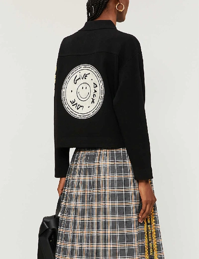Sandro Backy Embroidered Graphic-print Knitted Jacket In Black