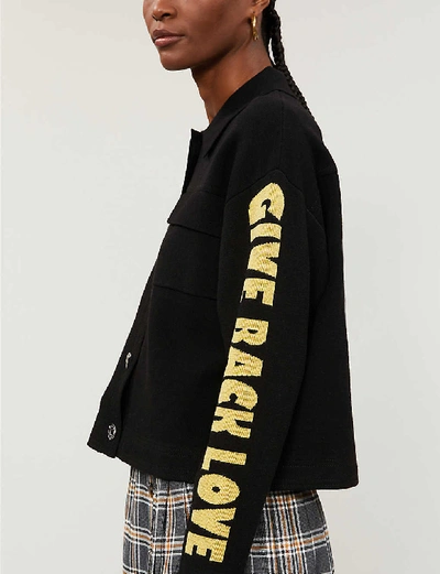 Sandro Backy Embroidered Graphic-print Knitted Jacket In Black