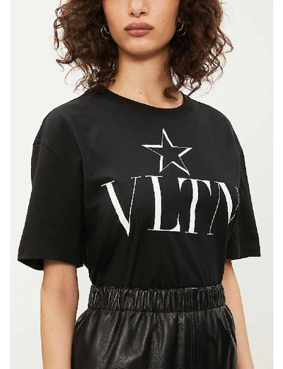 Shop Valentino Logo-print Cotton-jersey T-shirt In Black+white