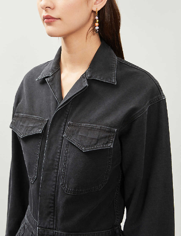 Citizens Of Humanity Marta Cropped Denim Jumpsuit In Black Modesens