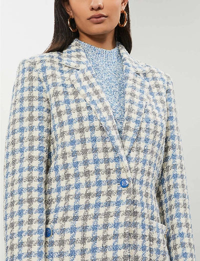 Shop Sandro Houndstooth-patterned Tweed Blazer In Blue+sky