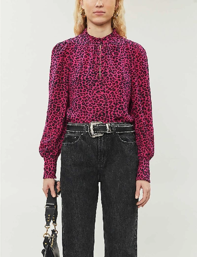 Shop Zadig & Voltaire Titus Leopard-print Crepe Shirt In Framboise