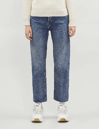 Shop Re/done Stove Pipe Frayed Straight Jeans In Medium+vain