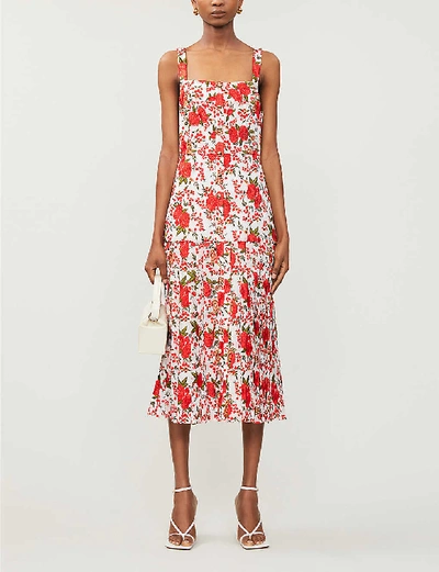Shop Alexis Amal Floral-embroidery Woven Midi Dress In Rose+embroidery
